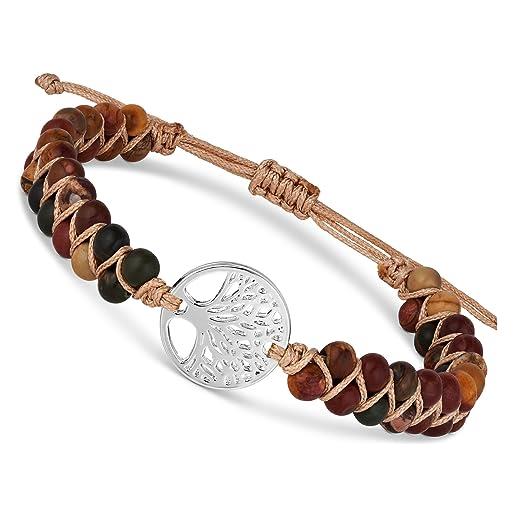 BENAVA bracciale yoga da donna perline di diaspro con ciondolo albero della vita colorato | bracciale di pietre dure per la meditazione | 16-24 cm