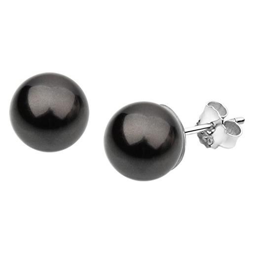 Nenalina, orecchini di perle da donna, orecchini, perla 8 mm, nero, argento sterling 925, 842401-197