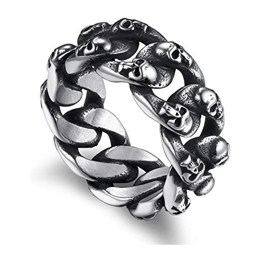 Bandmax anello teschio uomo, 14 misura anello uomo acciaio inossidabile, cubana catena anello uomo argento, regalo per rapper adulti