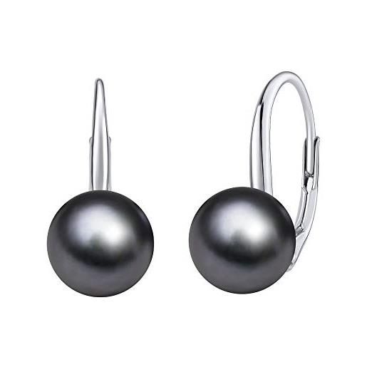 SILVEGO orecchini da donna in argento 925 con perla nera sintetica swarovski, vsw006elps