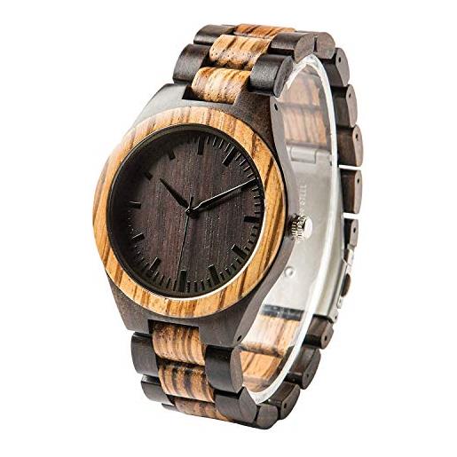 LMWOOD orologio in legno inciso personalizzato per gli uomini analogico al quarzo fatto a mano in legno personalizzato, noce ed ebano 3, bracciale
