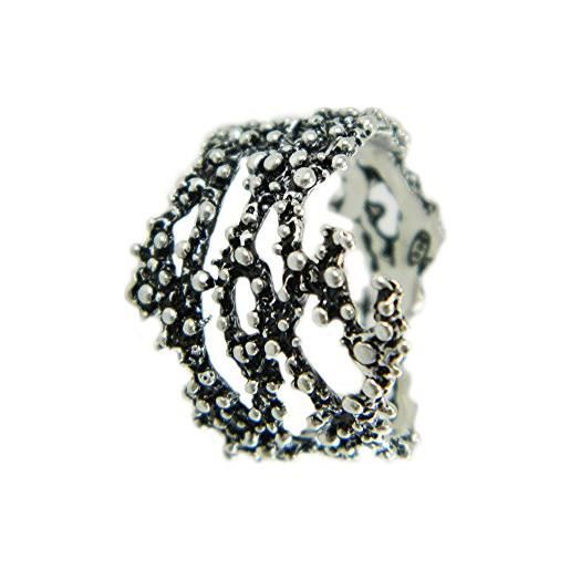 Paolo Saba anello a grani argento brunito forma ramo corallo lavorazione stile sardo modello aperto misura regolabile