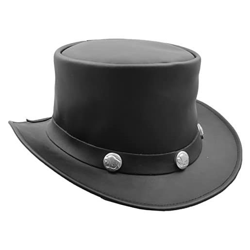 Divergent Retail dr509 - cappello a cilindro in vera pelle, con fascia di monete di bufalo, colore: nero, nero , m