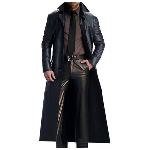 CRITOR giacca da uomo in pelle lunga, trench a vapore in pelle nera maschile, cappotto di pelle rossa marrone maschile