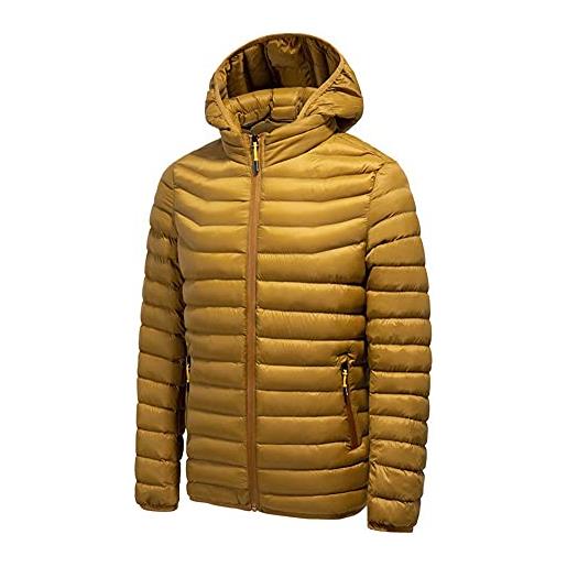 DAIHAN uomo semplice piumino imbottito trapuntato invernale giacca con cappuccio cappotto imbottito impermeabile giacche sportive giubbotto parka con zip intera giallo xxl