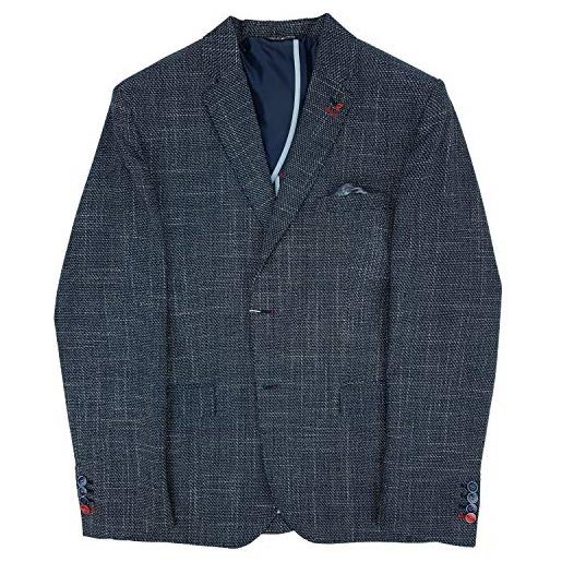 Alfio giacca uomo elegante abito cotone elasticizzata slim fit sportiva micro fantasia (58 - blu)
