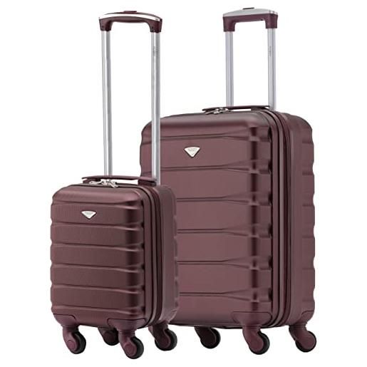 Flight Knight suitcase set di 2 bagagli leggeri a 4 ruote abs cabin carry on hand - ryanair dimensioni massime per cabina sopraelevata e bagaglio a mano sotto il sedile - 55x40x20cm e 40x20x25cm
