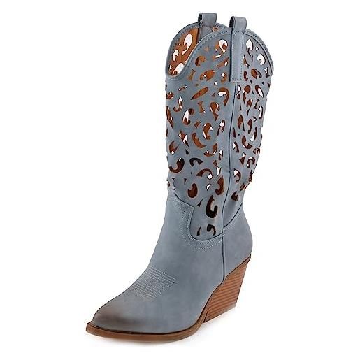 Toocool scarpe donna stivali stivaletti texani camperos western traforati g629 (yg888 blu jeans, 39)