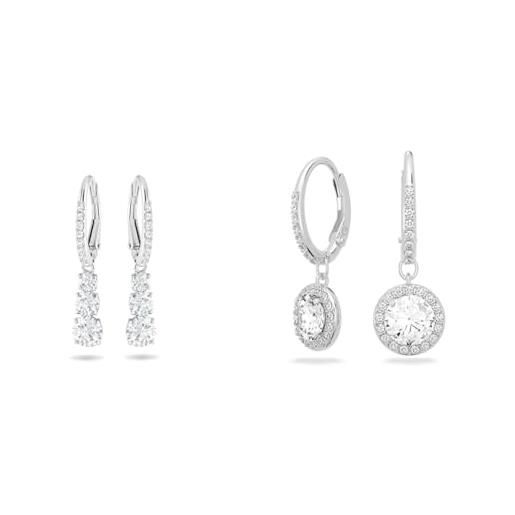 Swarovski orecchini attract trilogy, bianco, placcato rodio & orecchini pendenti angelic, taglio tondo, bianchi, placcato rodio