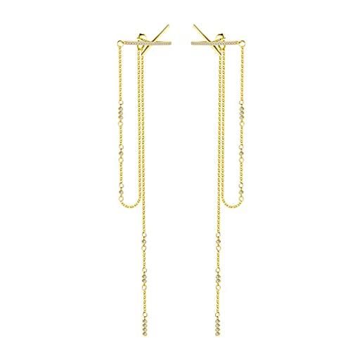 SLUYNZ 925 argento sterling cz orecchini pendenti lunghi catena per donne ragazze adolescenti x orecchini lunghi nappa 5.9inch (placcato oro rosa c) (b-gold)