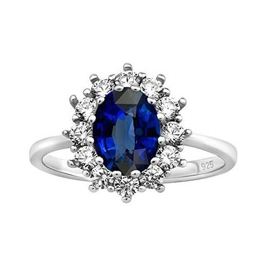 SILVEGO anello da donna in argento 925 anello della principessa kate con zaffiro sintetico, jjjrk985