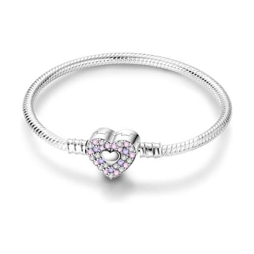MULA 925 argento sterling chain bracciale charm cuore rosa con 5a cubic zirconia per donne ragazze regalo per sorella