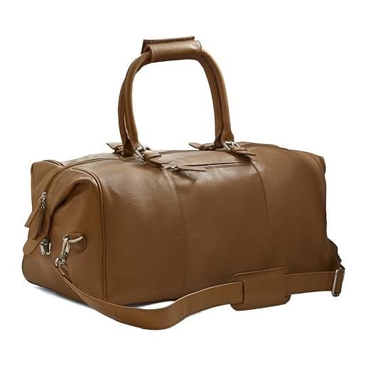 Woodland Leather borsone in pelle 100% per uomo e donna, borsa da viaggio vintage e borsa da notte da piccola a grande - borsa da weekend in pelle pieno fiore, marrone chiaro - 48 cm, borsone in pelle