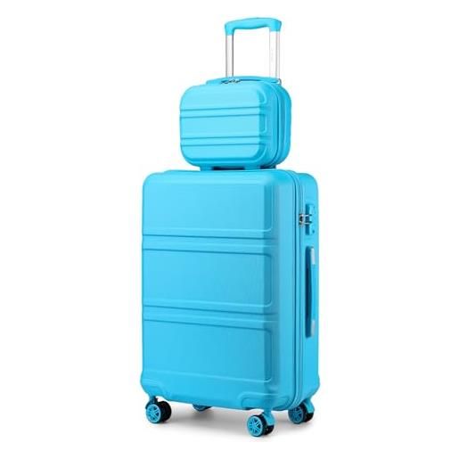 Kono set di 4 valigie da viaggio in abs leggero con 4 ruote girevoli e serratura tsa da 20, 24, 28, valigia + beauty case da 30,5 cm, blu, sets of 2