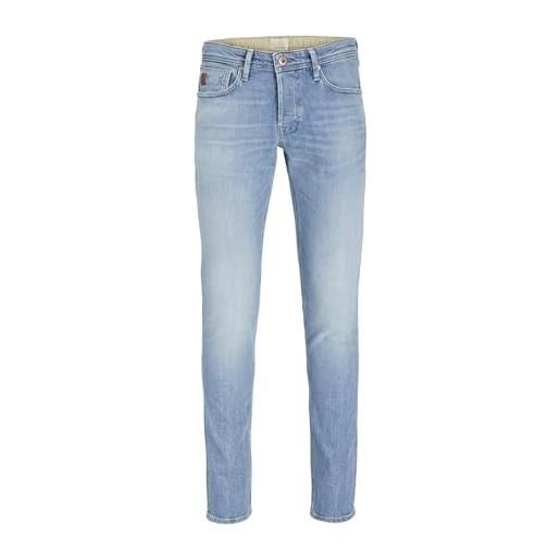 JACK & JONES jeans gleen slim fit lavaggio chiaro, vita bassa e patta con bottoni. Blu denim chiaro 33w / 32l