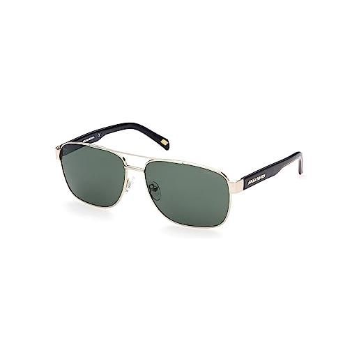 Skechers se6160 occhiali da sole uomo, occhiali da sole casual leggeri, forma lente navigator, lenti polarizzate verdi, oro
