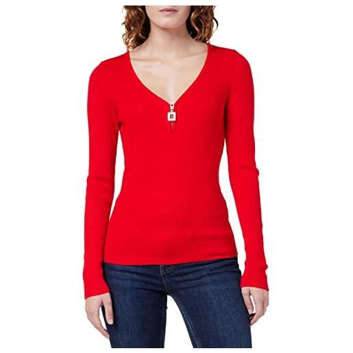 Morgan maglione fine unito a manica lunga e scollo a v 212-mbanzi pullover, rosso, l donna