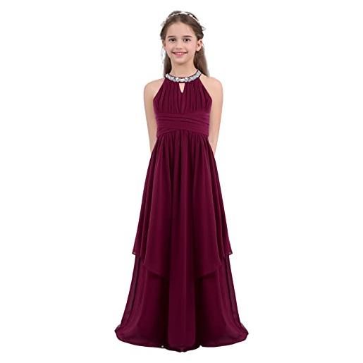 ranrann vestito elegante da bambina in chiffon abito da cerimonia senza manica ragazza abito da principessa collo mock abito da damigella d'onore matrimonio festa borgogna 14 anni