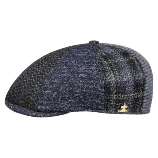 LIERYS coppola wessington patchwork uomo - made in italy cappello piatto con visiera, visiera autunno/inverno - 58 cm blu