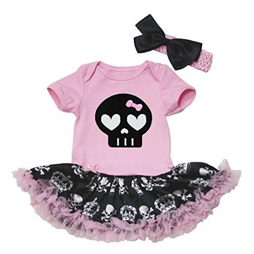 Petitebelle - tutù per neonato, con teschio nero, 18 m teschio corona rosa/nero 6 mesi