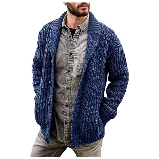 sutelang lurryly giacca invernale da uomo - cardigan in maglia intrecciata da uomo a collo scialle a maniche lunghe cardigan casual camicie pullover, blu, xxl