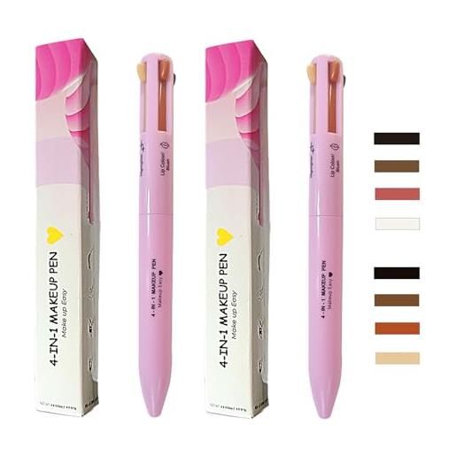 MKNZOME penna make up 4 in 1, MKNZOME penna trucco 4 in 1 make up eye liner, brow liner, lip liner e highlighter pen, multifunzione impermeabili a lunga durata, 2pcs, pink
