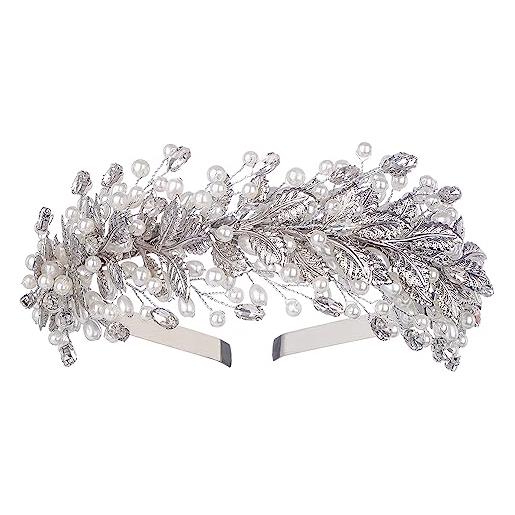 Kercisbeauty diadema per capelli in argento con perline e foglie per matrimonio sposa principessa greca corona fatta a mano donne ragazze banchetti prom regina accessori per capelli