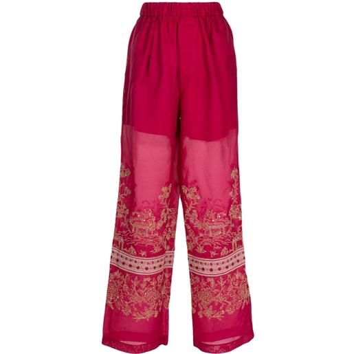 Biyan pantaloni semi trasparenti con ricamo - rosso