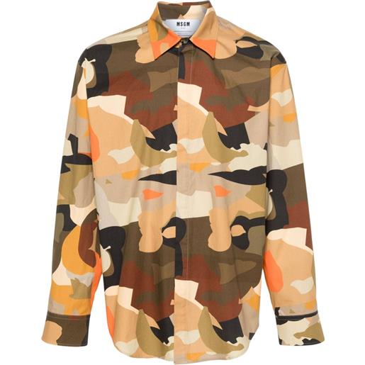 MSGM camicia con stampa camouflage - marrone