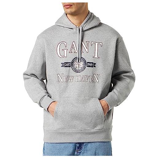GANT retro crest hoodie, felpa con cappuccio uomo, grigio ( grey melange ), l