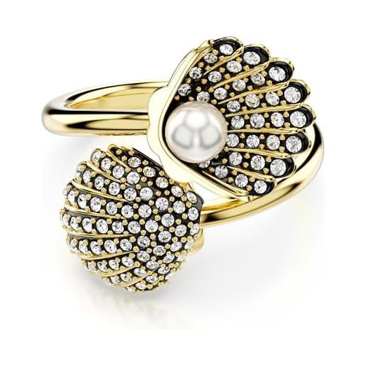 Swarovski anello aperto idyllia, crystal pearl, conchiglia, bianco, placcato color oro