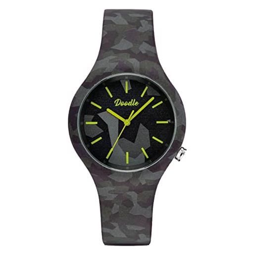 Doodle Watch orologio da polso al quarzo mimetico nero con cinturino in silicone, 39 mm, do39018