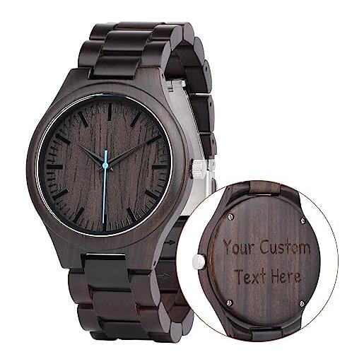 LMWOOD orologio di legno inciso su ordinazione per orologio personalizzato in legno fatto a mano analogico al quarzo, ebano01