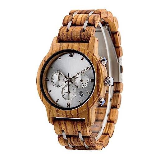 LMWOOD orologio da polso da uomo in legno personalizzato con incisione personalizzata orologio da polso analogico al quarzo giapponese con cinturino in legno, zebra 45 mm, bracciale