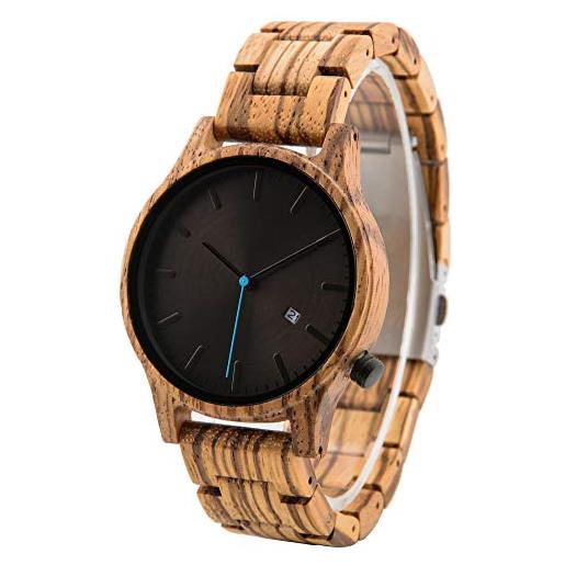 LMWOOD orologio in legno inciso personalizzato per gli uomini analogico al quarzo fatto a mano in legno personalizzato, zebra&data, bracciale