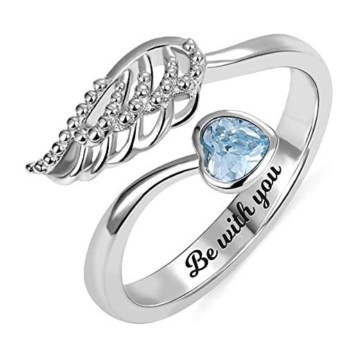 Getname Necklace anello ad ala d'angelo in argento sterling da donna, anello personalizzato inciso all'interno delle ali di angelo custode per lei, anello con piume e fede nuziale, argento sterling