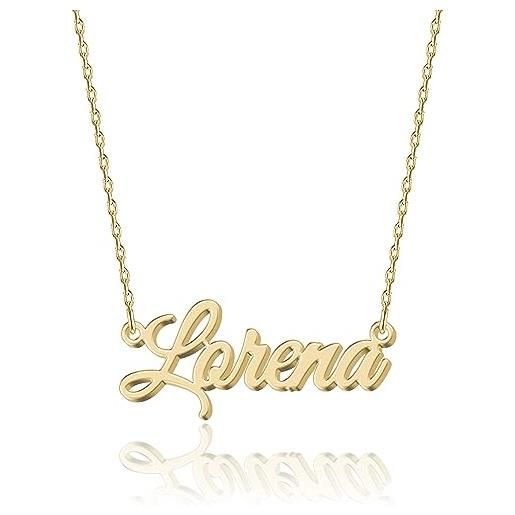 UMAGICBOX collana nome personalizzata in oro 18k lorena - pendente personalizzabile inciso in acciaio inox per donne - regalo per compleanni, anniversari, lauree e san valentino