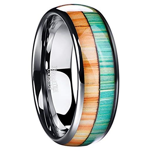 VAKKI uomo/donna intarsiato arancione verde anello con venature del legno bicolore preferito anello in acciaio al tungsteno taglia 25