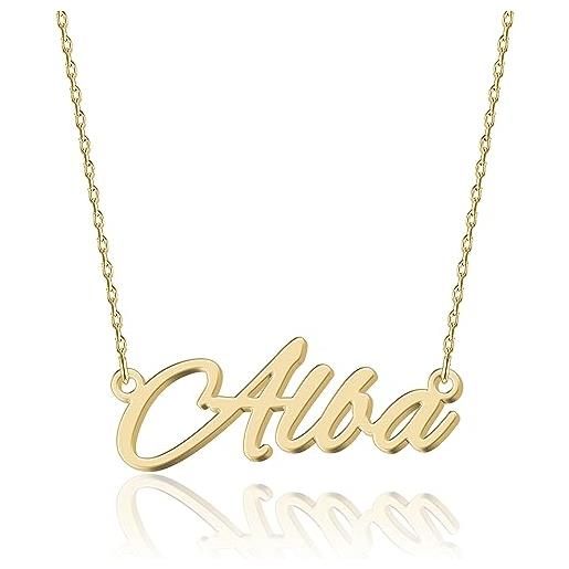 UMAGICBOX collana nome personalizzata in oro 18k alba - pendente personalizzabile inciso in acciaio inox per donne - regalo per compleanni, anniversari, lauree e san valentino