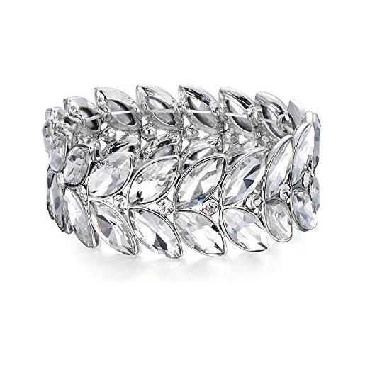 Clearine - bracciale in cristallo marquise, per matrimonio, da sposa, con strass, colore: argento, taglia unica, cristallo metallo