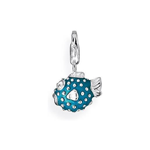 Heartbreaker - charm a forma di pesce palla blu e moschettone in vero argento | collezione sealife | pendente blu d'argento sterling 925 | per donne | hb 126