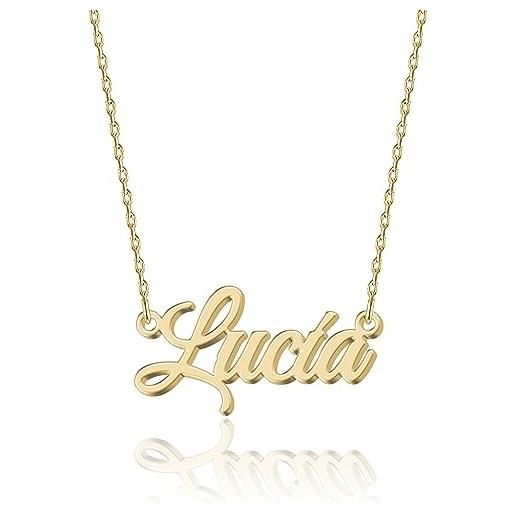 UMAGICBOX collana nome personalizzata in oro 18k lucía - pendente personalizzabile inciso in acciaio inox per donne - regalo per compleanni, anniversari, lauree e san valentino
