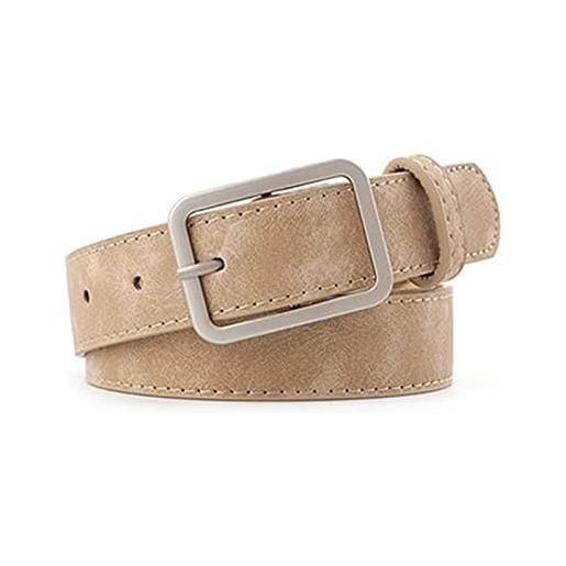 CHRYP fibbia quadrata in lega semplice e versatile della cintura da donna pu. Cintura for fibbia pin. (size: 105cm, color: khaki)
