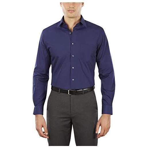 Van Heusen men's poplin fitted solid point collar dress shirt, persian blue, 18 neck 32-33 sleeve