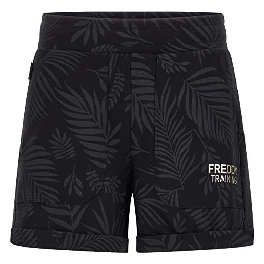 FREDDY - shorts in jersey stampa foliage tropicale, donna, nero, large