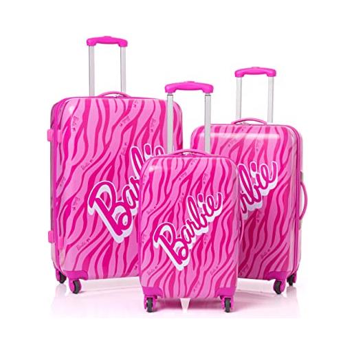 Barbie valigia per adulti e bambini | cabina piccola, media o grande opzioni borsa bagaglio | ragazze rosa bambola logo copertina rigida da donna carry on trolley da viaggio