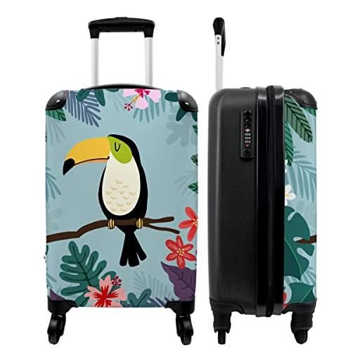 NoBoringSuitcases.com® valigia bagaglio a mano trolley case piccole valigie con 4 ruote - tucano - piante - bambini - animali - bambini - bagaglio a bordo