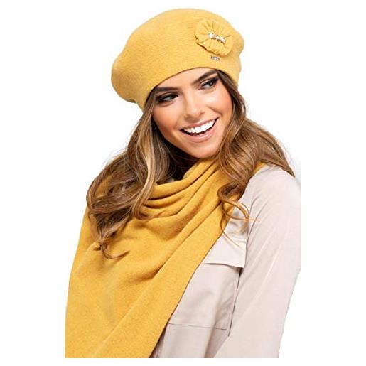 Kamea, set invernale da donna pesaro, berretto basco con sciarpa abbinata, 2 pieces, inverno set: honey yellow