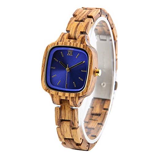 LMWOOD orologio da polso da donna in legno con incisione personalizzata in legno, orologio casual con quadrante in madreperla, quadrato01, bracciale