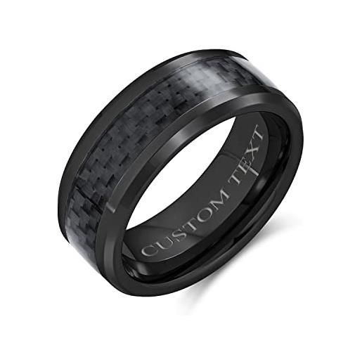 Bling Jewelry modello geometrico nero in fibra di carbonio intarsio coppie titanium wedding band anelli per gli uomini per le donne comfort fit 8mm custom inciso
